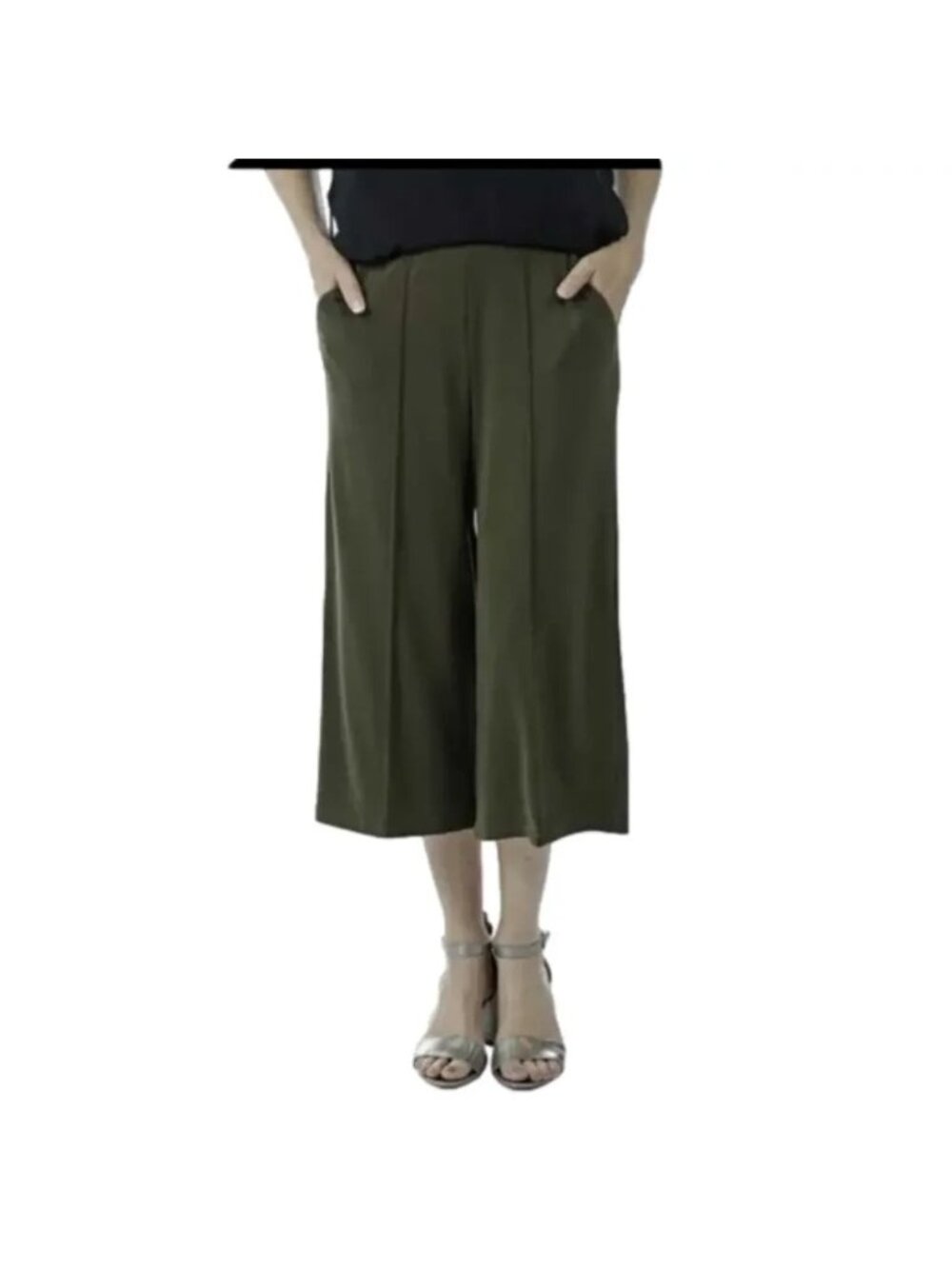 NEW Nina Leonard Olive Green Cropped Pull-On Pants Size Large